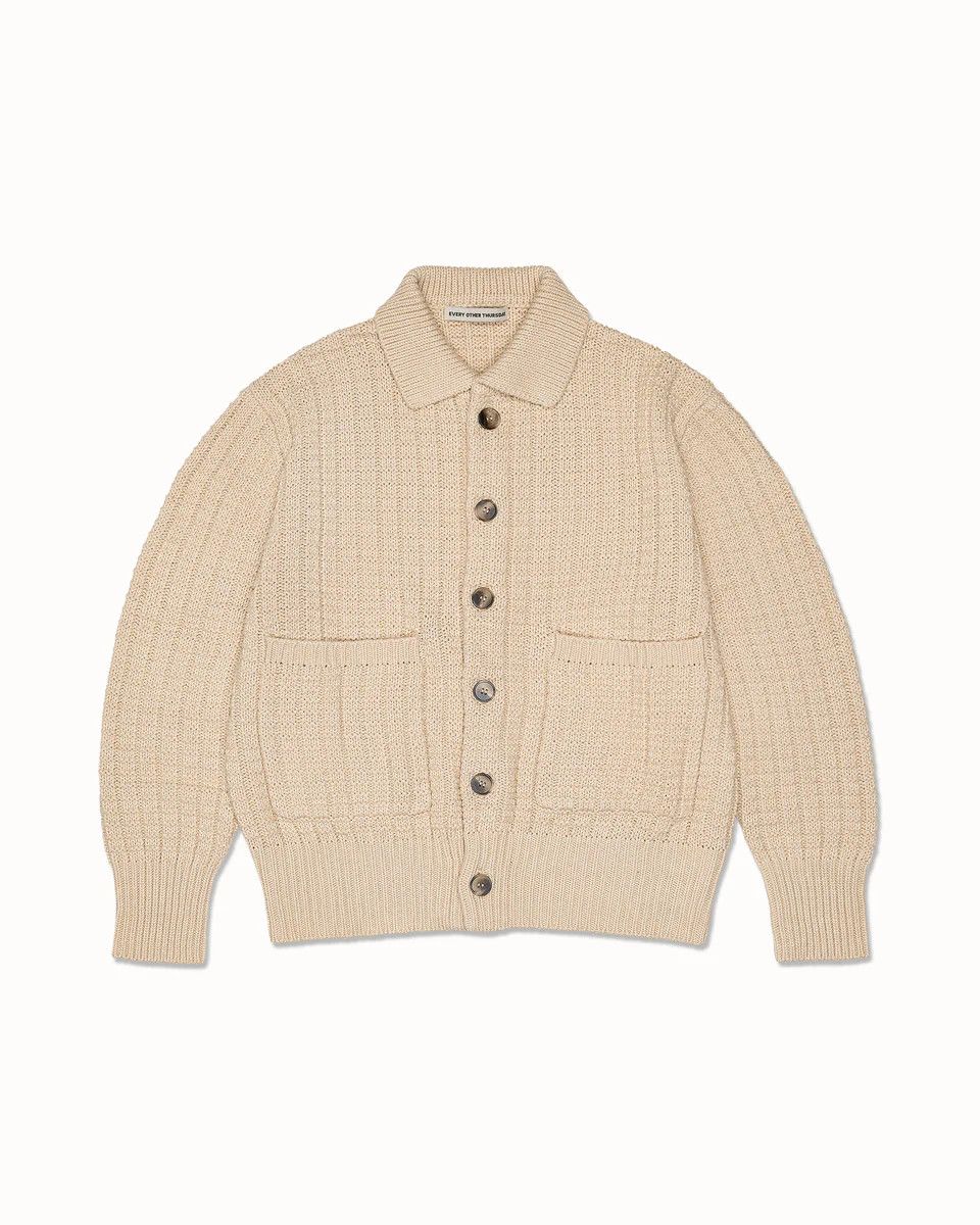 Every Other Thursday Waffle Knit Cardigan Oatmeal New in Beige, Men's (Size Medium)