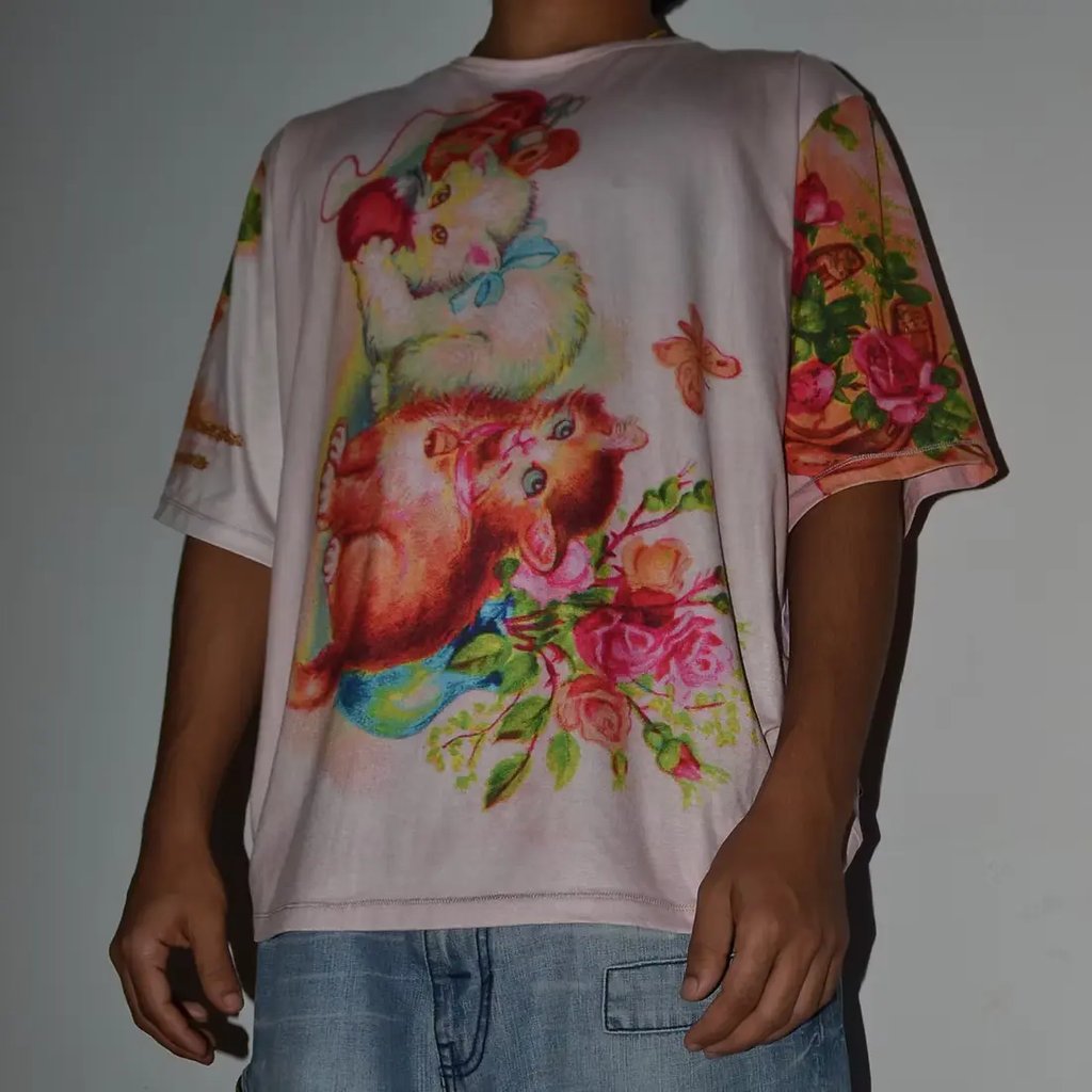 Ss2022 Psychedelic Kittens All Over Floral Graphic T-Shirt, Men's (Size M)