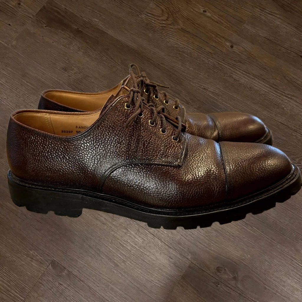 Crockett Jones Mens 10 E Brown Sandhurst Derby Shoes Vibram Roughout Suede Euc, Men's