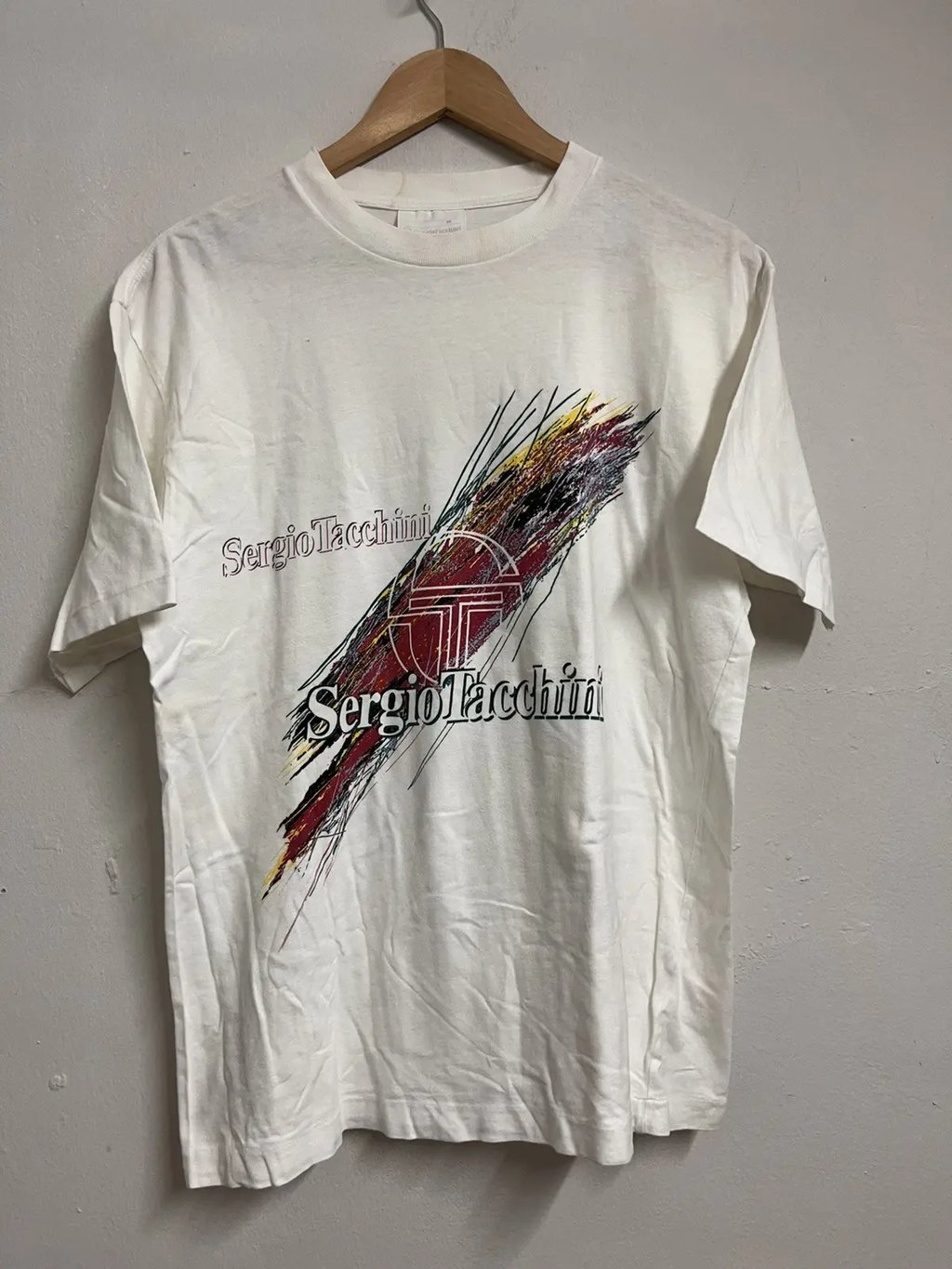 Vintage 90s Sergio Tacchini Abstract T Shirts in White, Men's (Size M)
