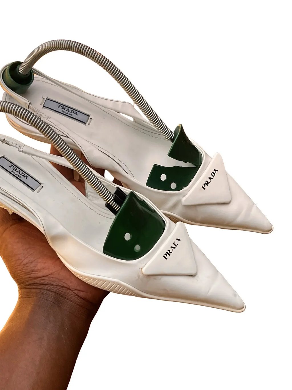 Prada Triangle Slingback Kitten Heel White Eu 37, Women's