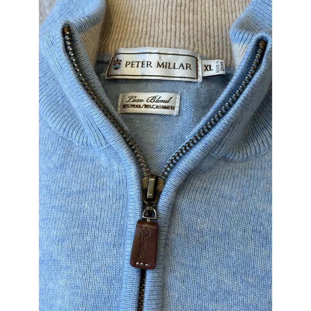 Peter Millar Sweater 1XL Light Blue Wool Cashmere Luxe Blend, Men's