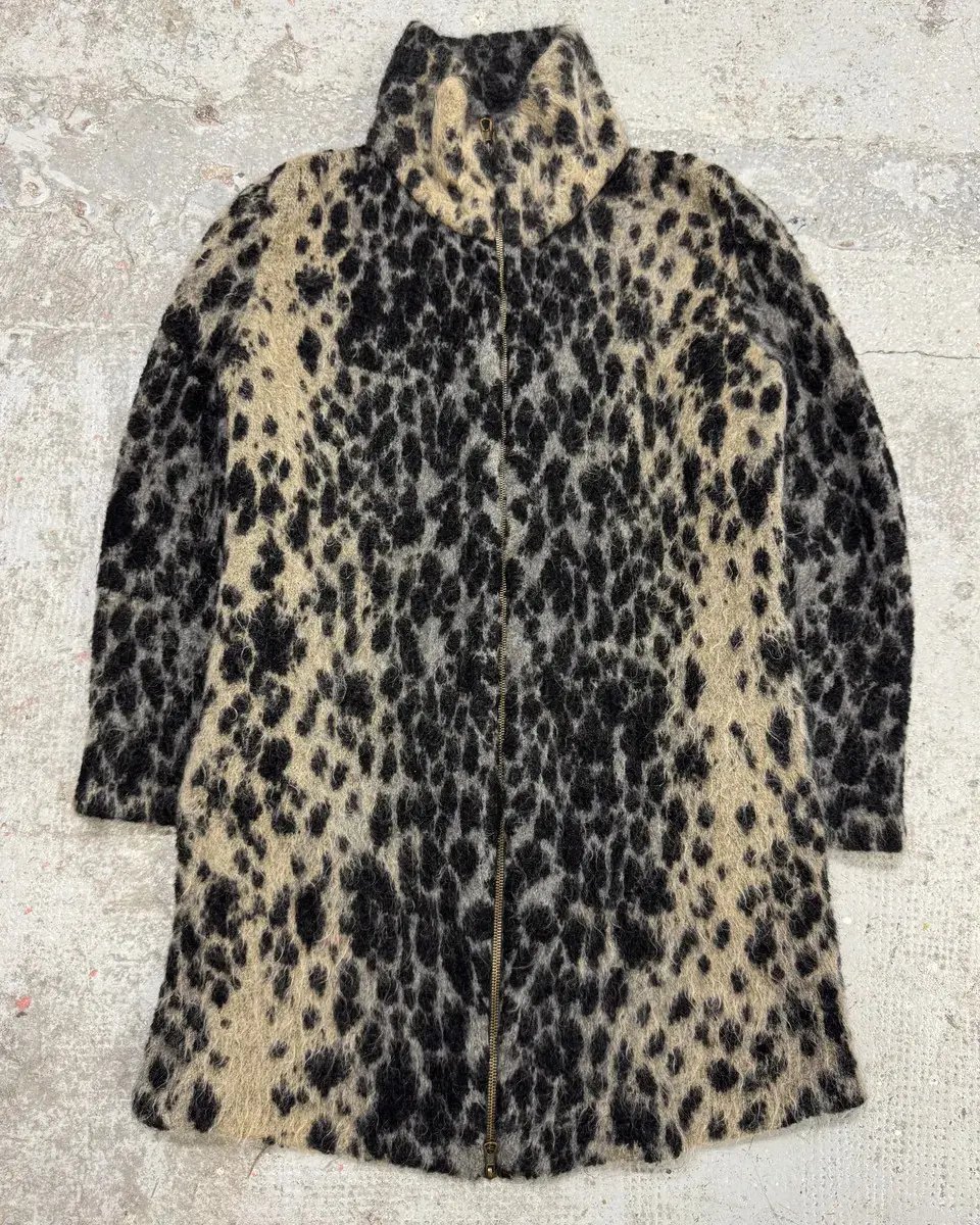 2000s Roberto Cavalli Long Mohair Zip-Up Leopard Effect Jacket in Gray, Women's