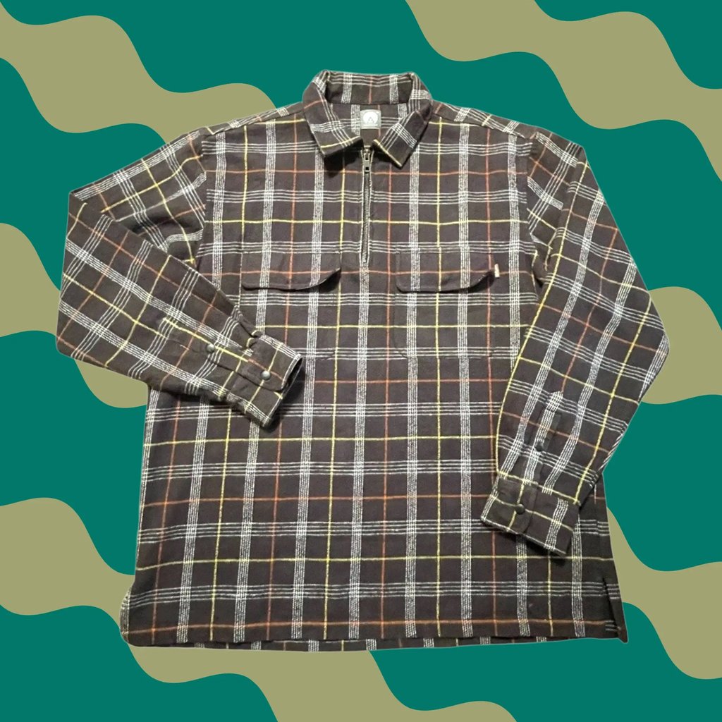 18 East Jacket Mens 1XL Purple Plaid Shacket 1/4 Zip Knit Cotton Shirt Mfg Nwot, Men's