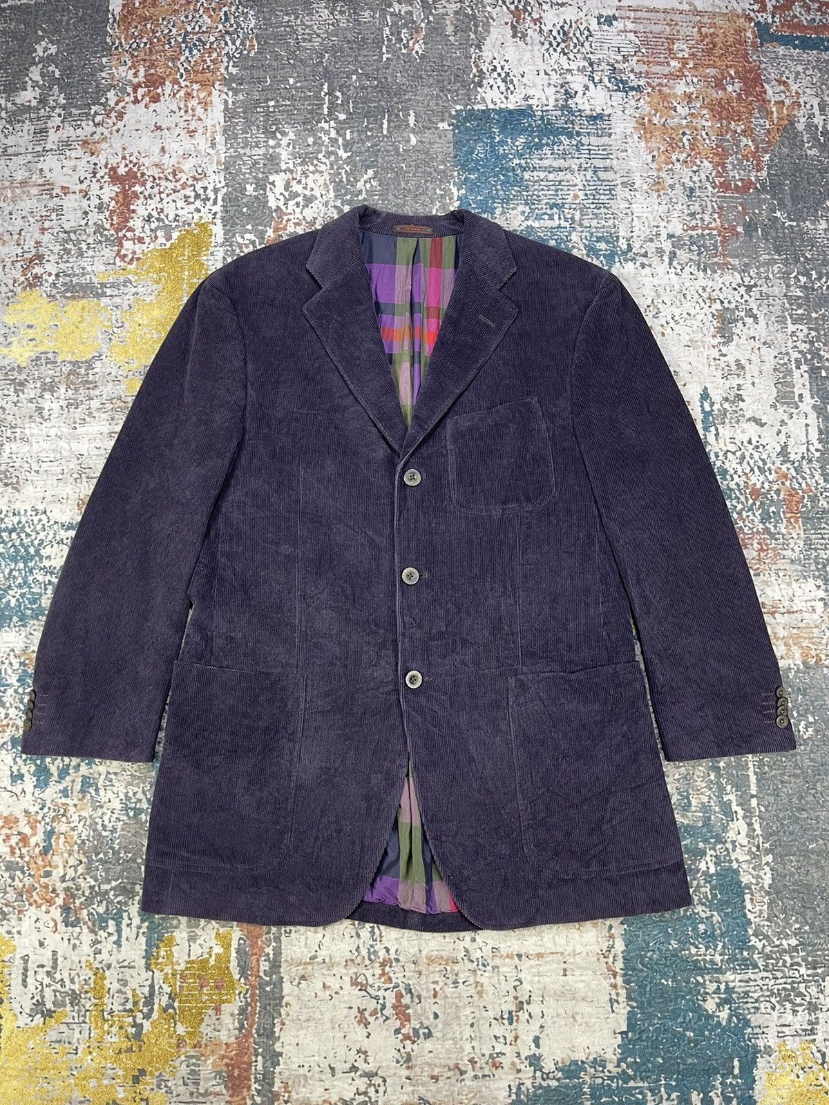 Luxury Etro Purple Suede Corduroy Single Breasted Blazers, Men's (Size 50R)