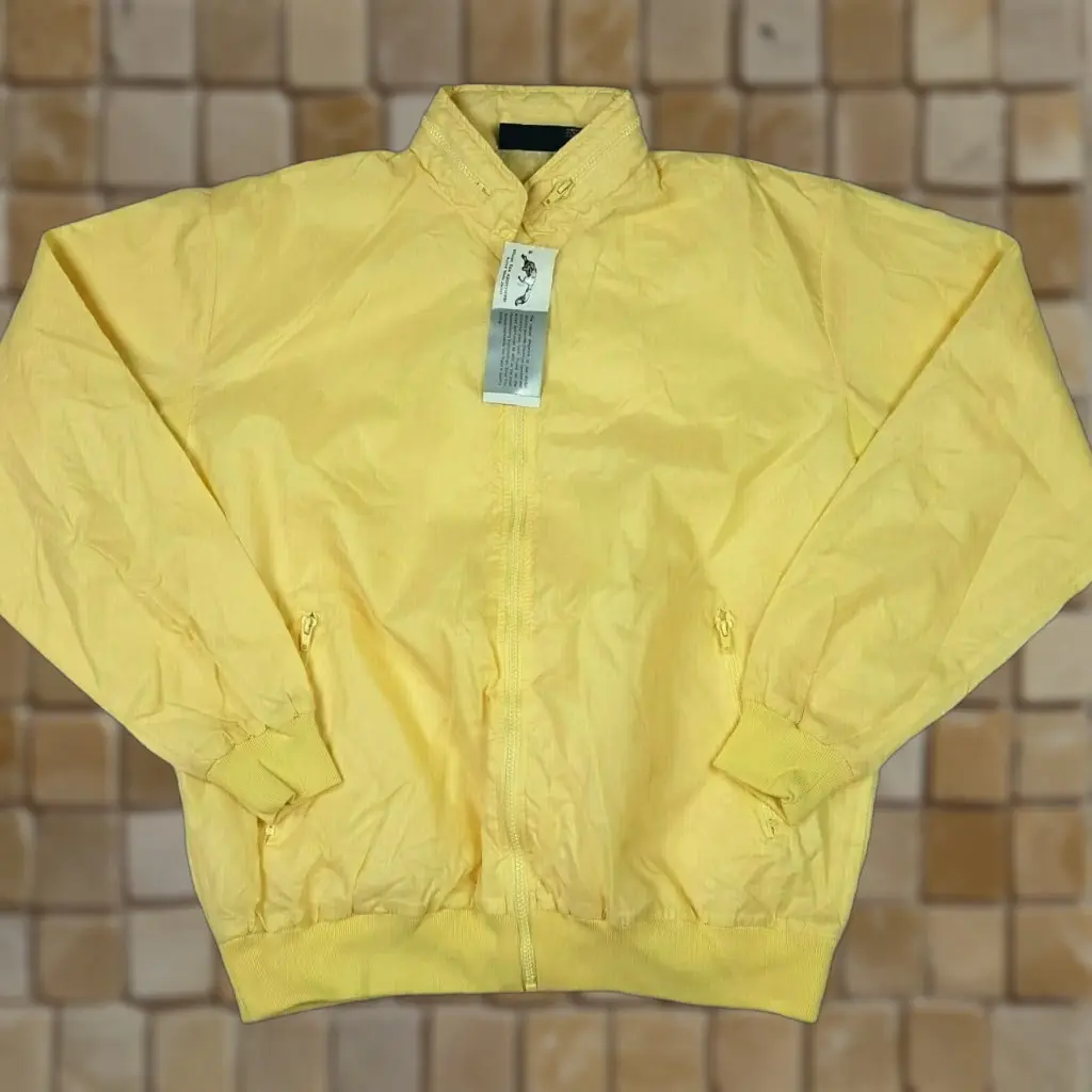 Vintage Silver Fox Windbreaker Jacket Mens L Yellow Full Zip 80's REtro Outdoor Sports (Size Large)