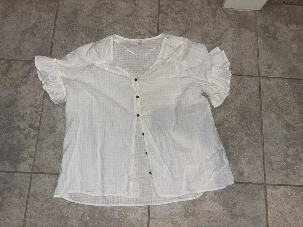 Terra & Sky White Short-Sleeve Button-Down Blouse, Women's (Size Xxl)