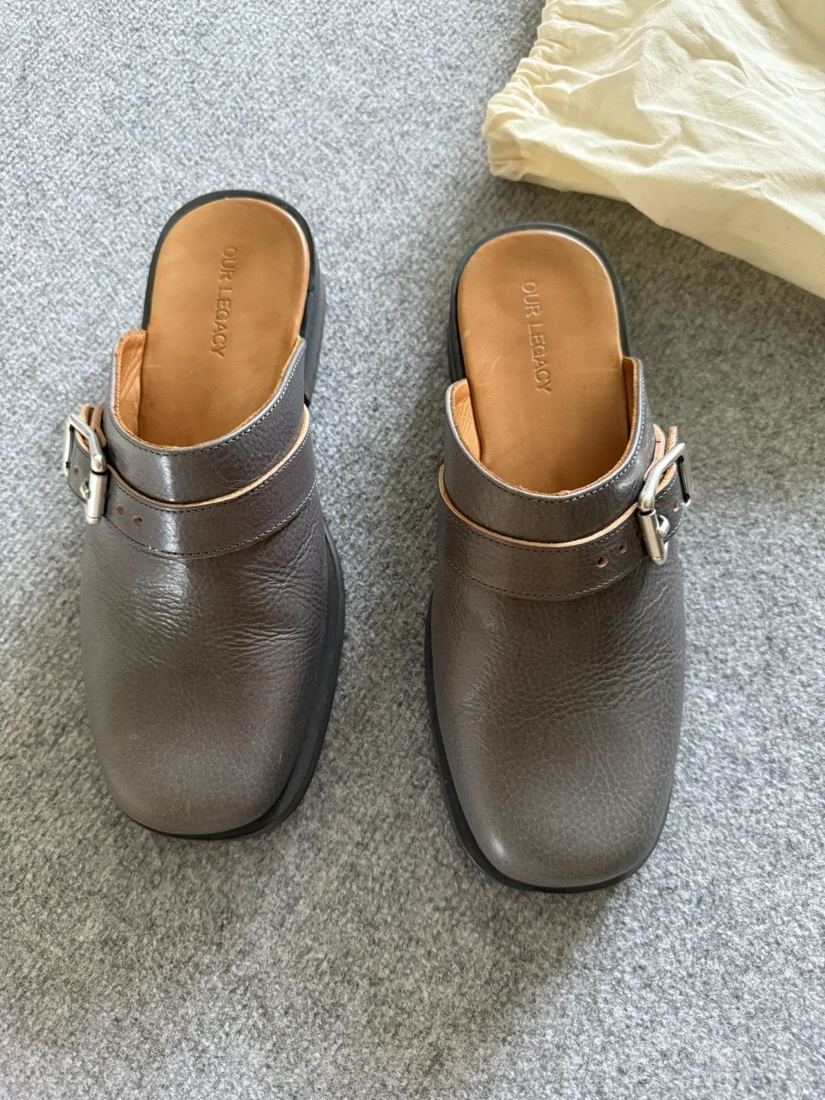Our Legacy Camion Mule Shoes Deep Sky Leather in Grey, Men's (Size 7)