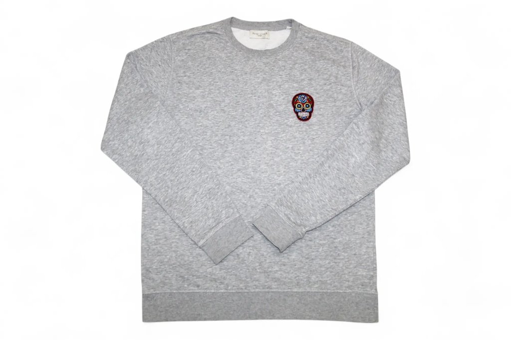 Suspicious Antwerp Skull Embroidery Crew Sweatshirt in Gray, Men's