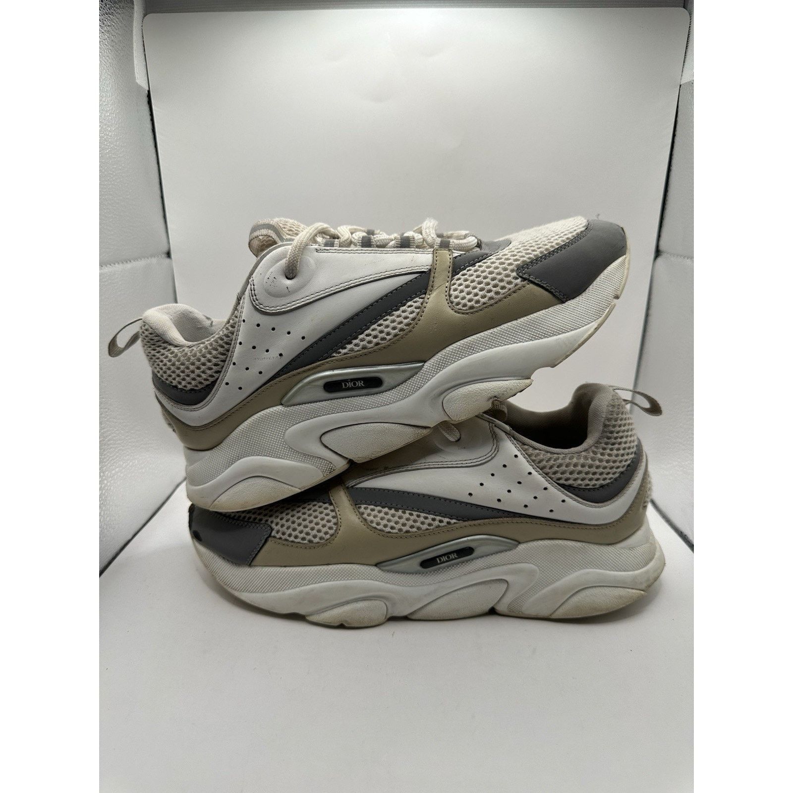 Dior B22 Sneakers L White Grey Mesh Leather Size 42 (Us 9), Men's