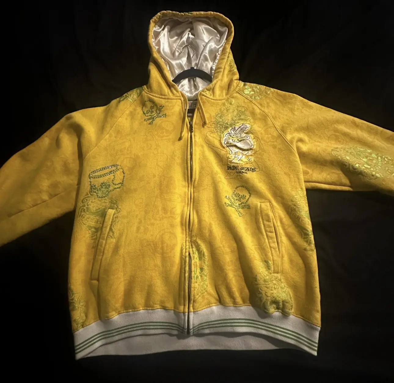 Vintage Pepe Jeans Zip-Up Hoodie, Satin Lined in Yellow, Men's (Size XL)