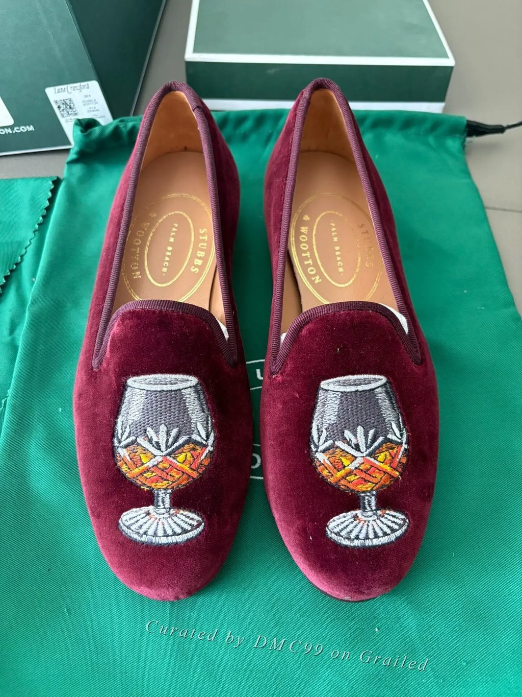 Stubbs & Wootton Wine Red Velvet Loafers, Women's (Size 5)