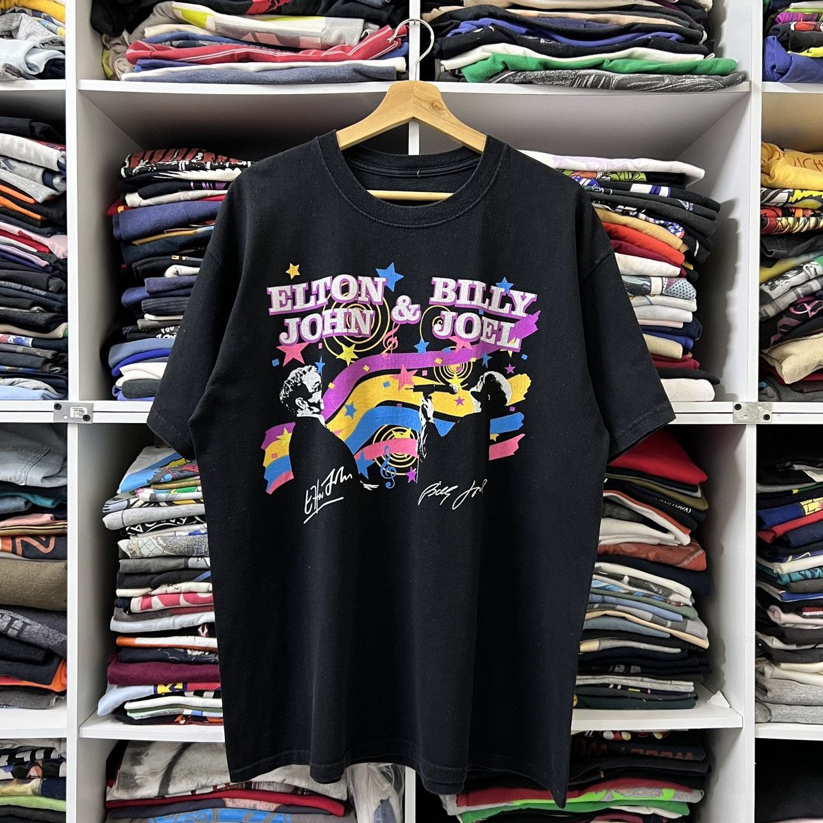 Band Tees VTG Elton John & Billy Joel in Black, Men's (Size XL)