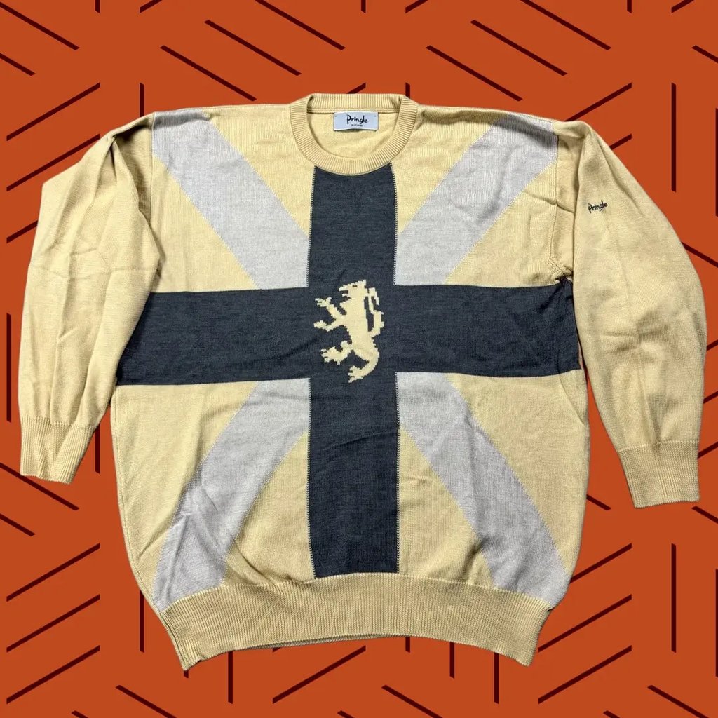 Vintage Pringle Scotland Gold Griffin Crest Logo 100% Wool Knit Sweater Mens 44, Men's