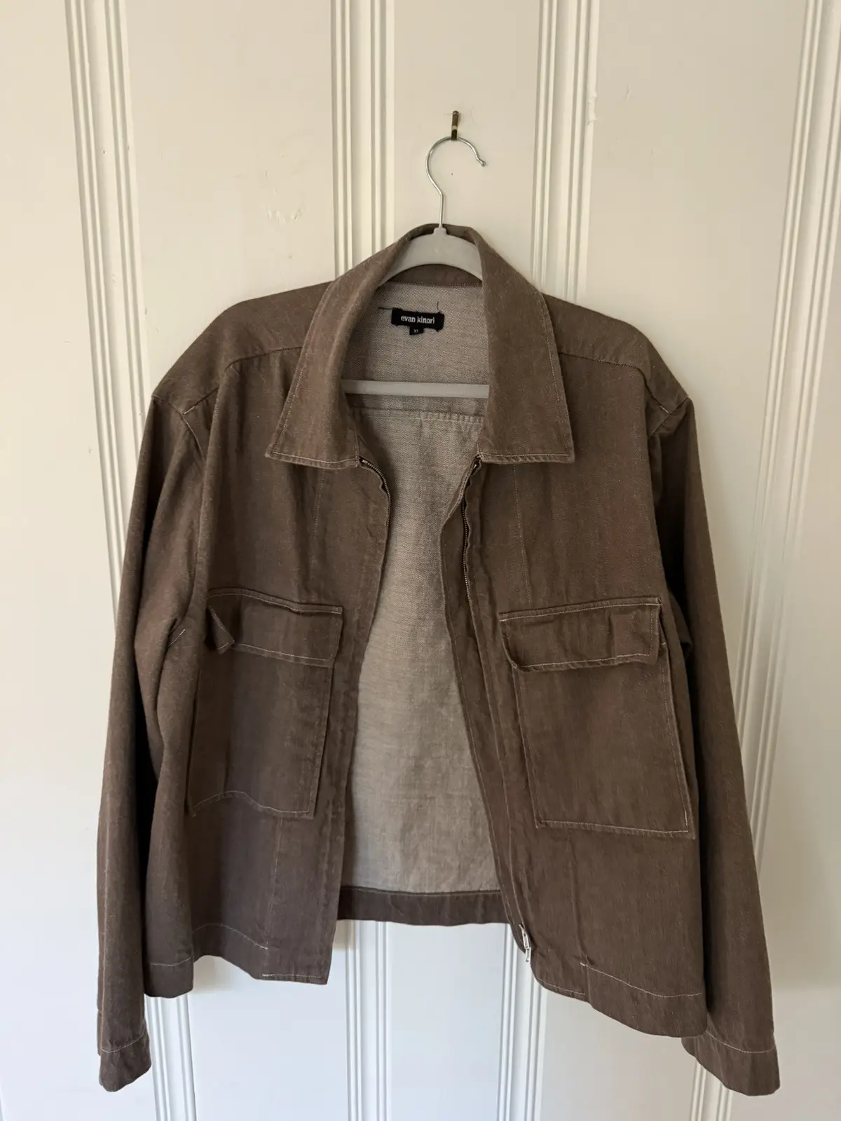Evan Kinori Brown Denim Zip Jacket, Men's (Size XL)