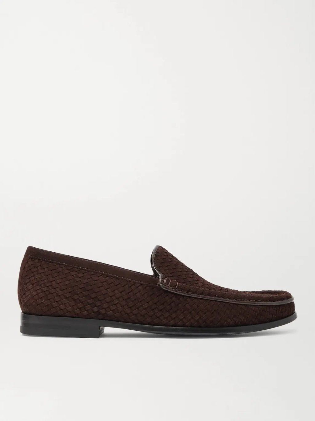 Collapsible-Heel Leather-Trimmed Woven Suede Loafers in Brown, Men's (Size 9.5)