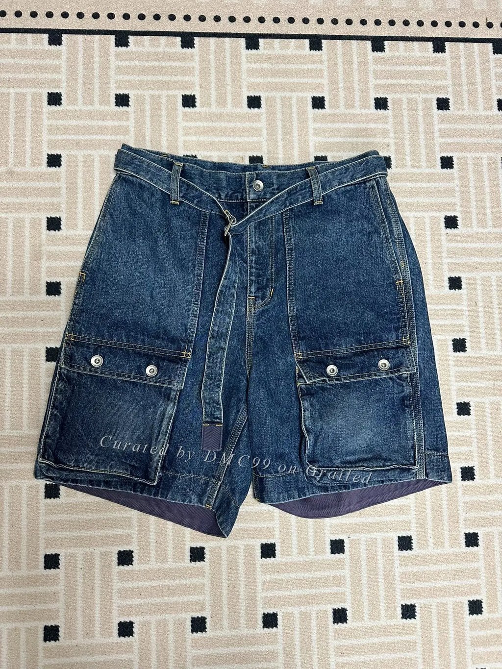Sacai Blue Denim Cargo Shorts With Belt, Men's (Size 26)