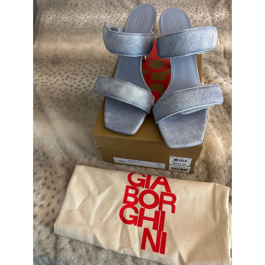 Nib Gia Borghini X Pernille Teisbaek Perni 03 Denim Sandals in Blue, Women's (Size 9.5)