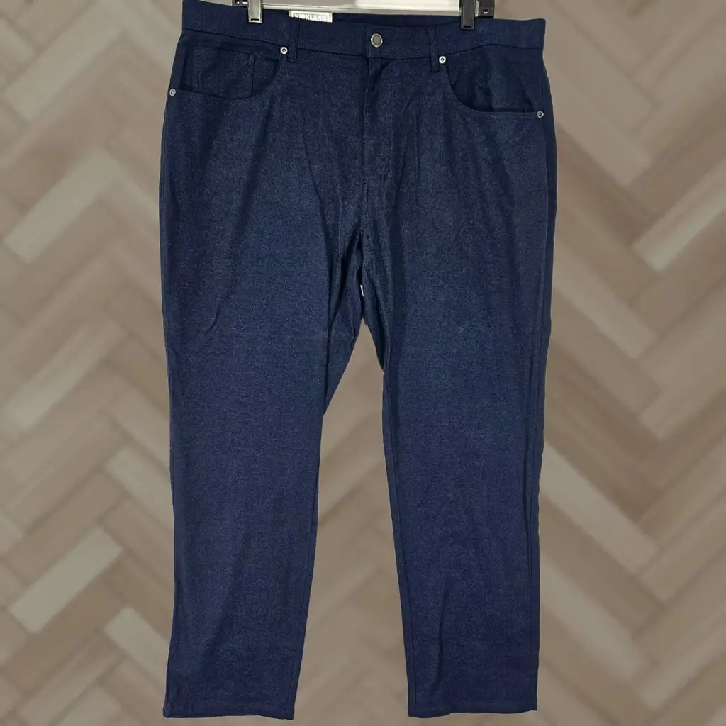 Kirkland Signature Pants Mens 38x29 Blue Flannel Cotton Stretch Dress Pants New, Men's