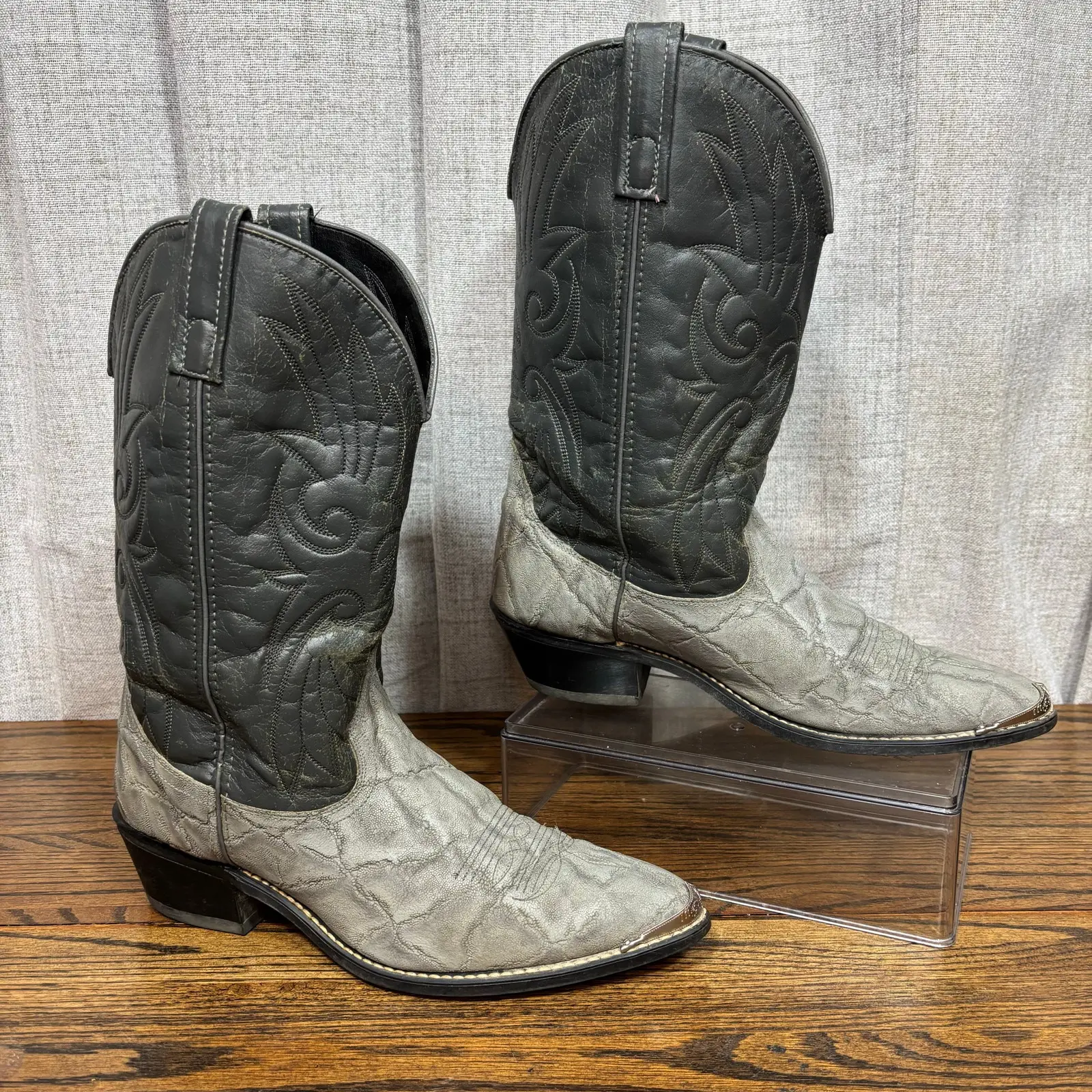 Acme Clothing Vintage Acme Western Cowboy Boots 10 D Gray/black Leather in Grey, Men's