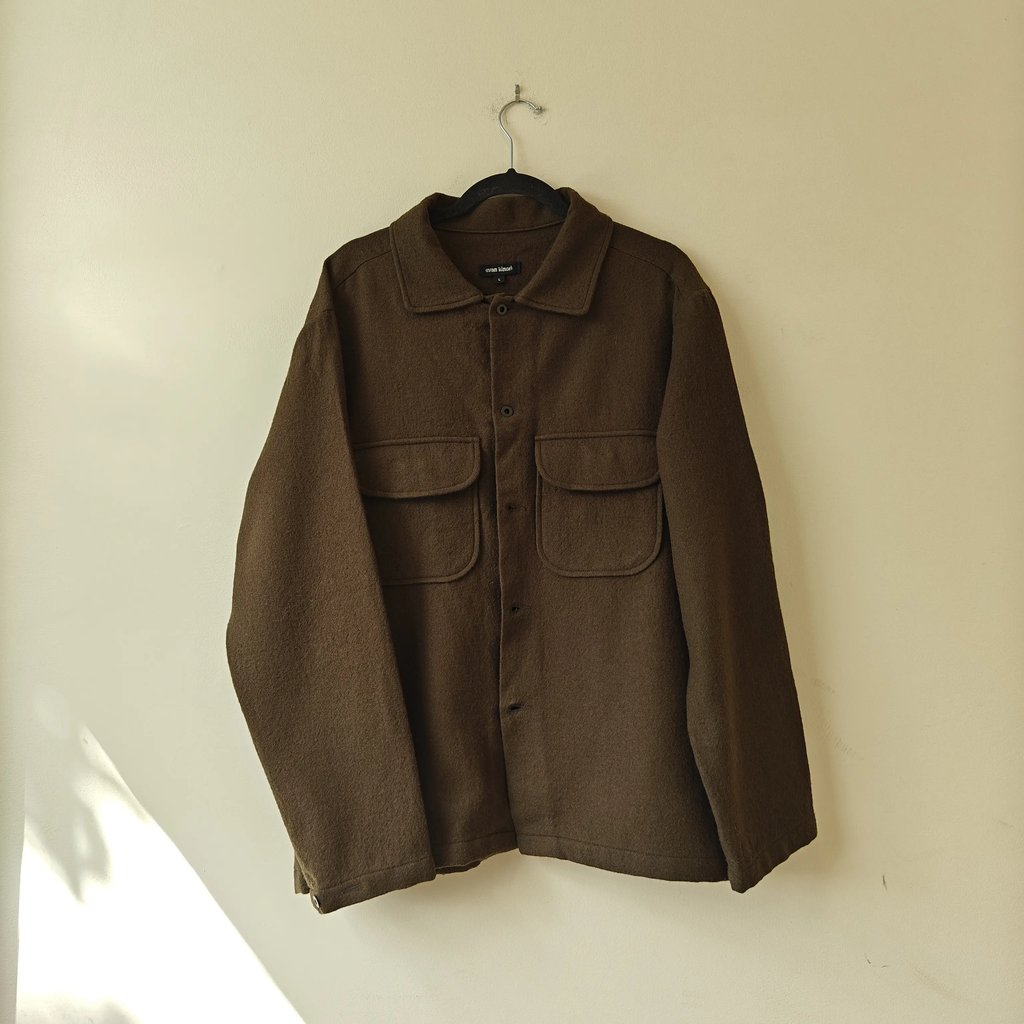 Lnwot Brown Wool Two Pocket Shirt Jacket Usa Made, Men's