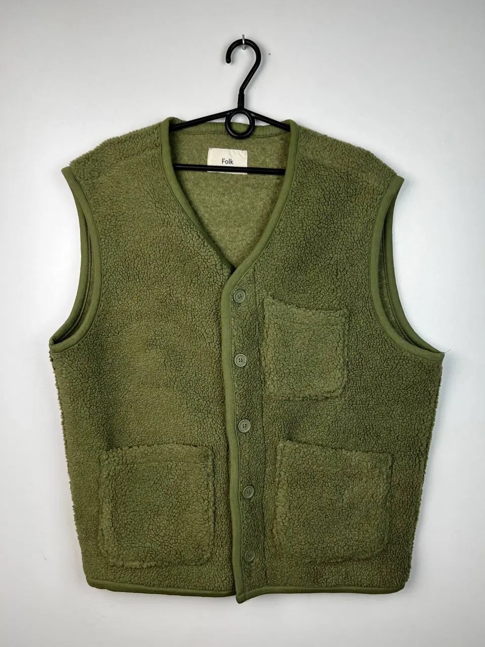 Folk Vest Streetwear Fleece Size M in Green, Men's