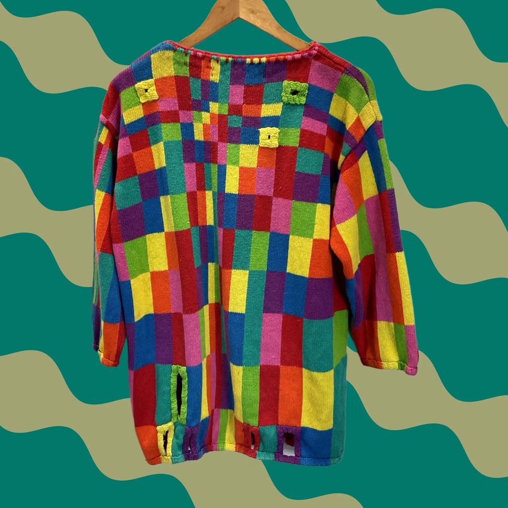 Vintage Michael Simon Sweater Womens One Sz Knit Funky Ski 90s Retro Art, Women's