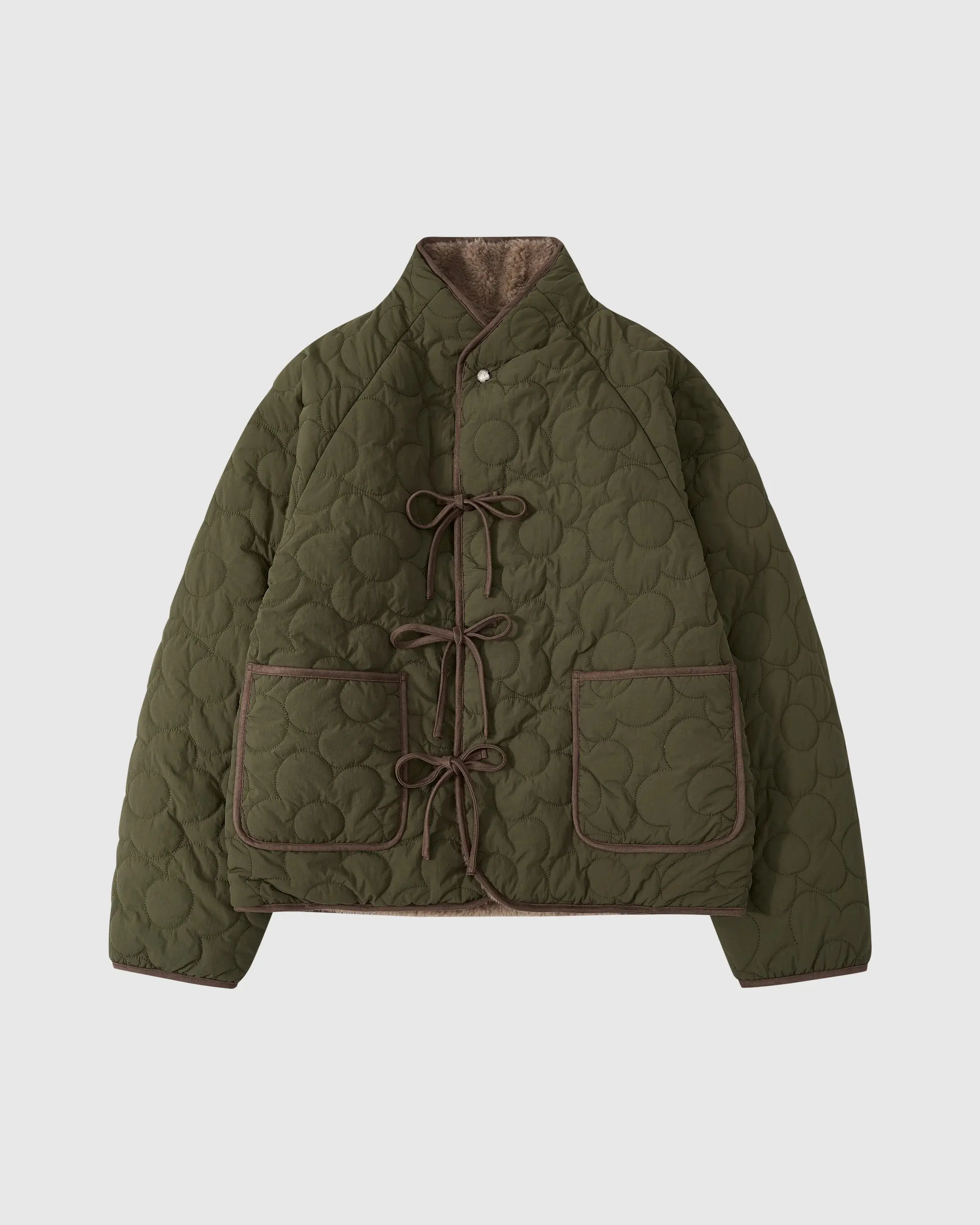 Sundae School Reversible Flower Quilted Puffer & Fleece in Brown, Men's (Size XS)