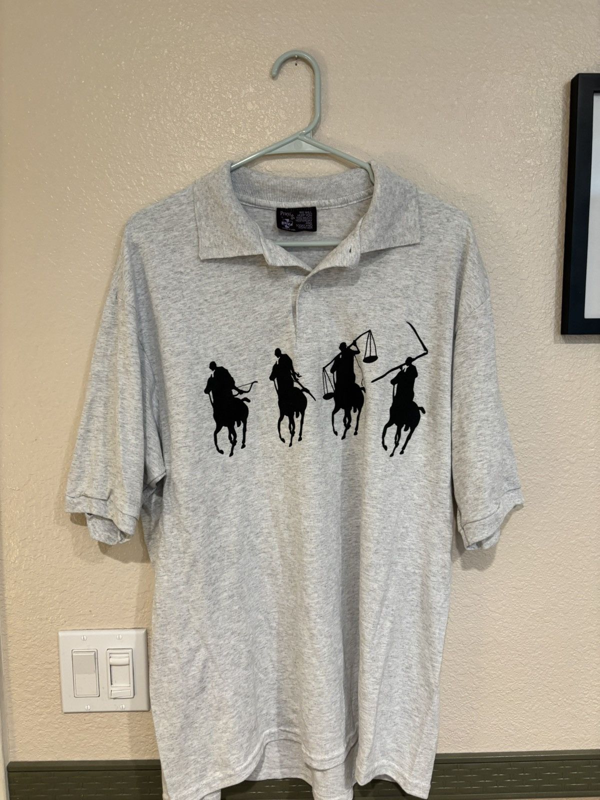 Praying Horseman Polo in Grey, Men's (Size Large)