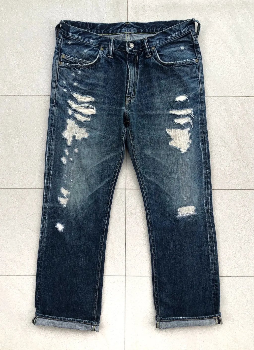 Vintage Blue Blue Japan Denim Distressed Jeans, Men's (Size 33)