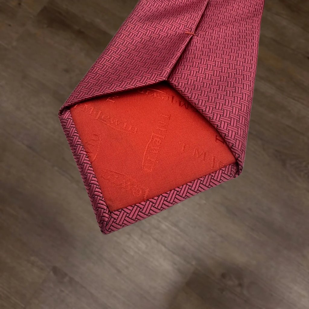 T.M. Lewin Mens Necktie One Size Red Basket Weave Geometric Pattern All Silk Tie, Men's