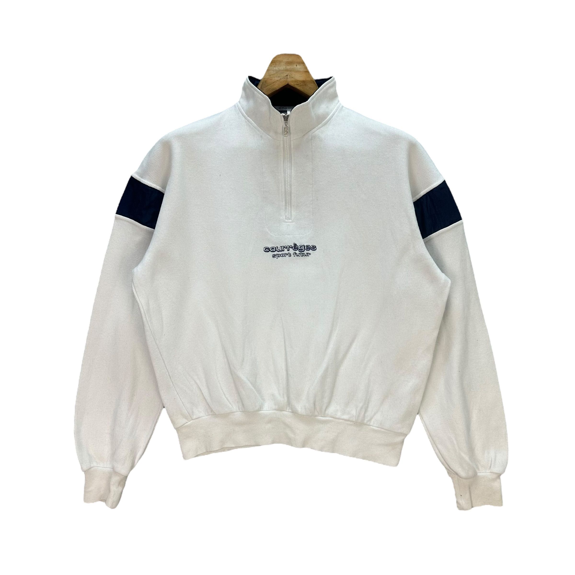 Courreges Center Logo Turtleneck Half Zip Sweatshirt A3-0069 in White, Men's (Size Small)