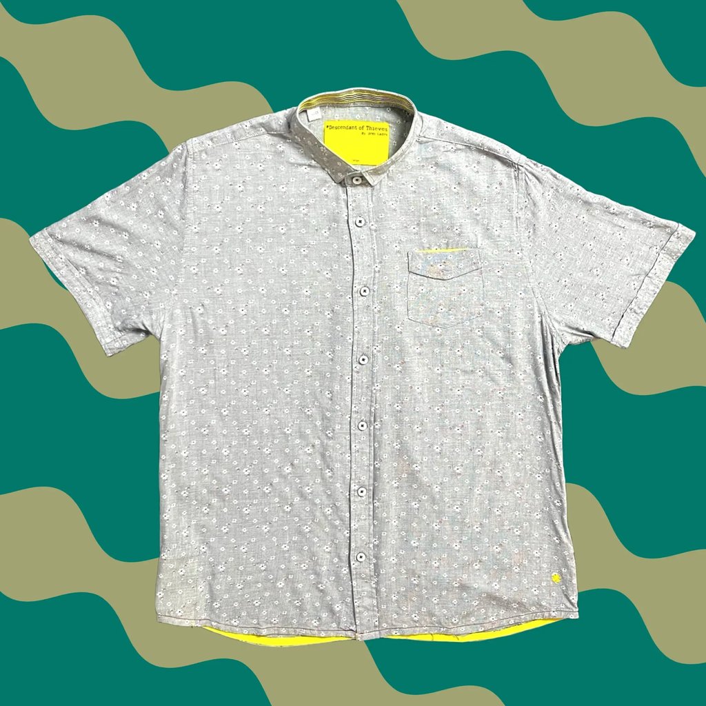 Descendant Of Thieves Shirt Mens L Gray Floral Short Sleeve Button Up, Men's