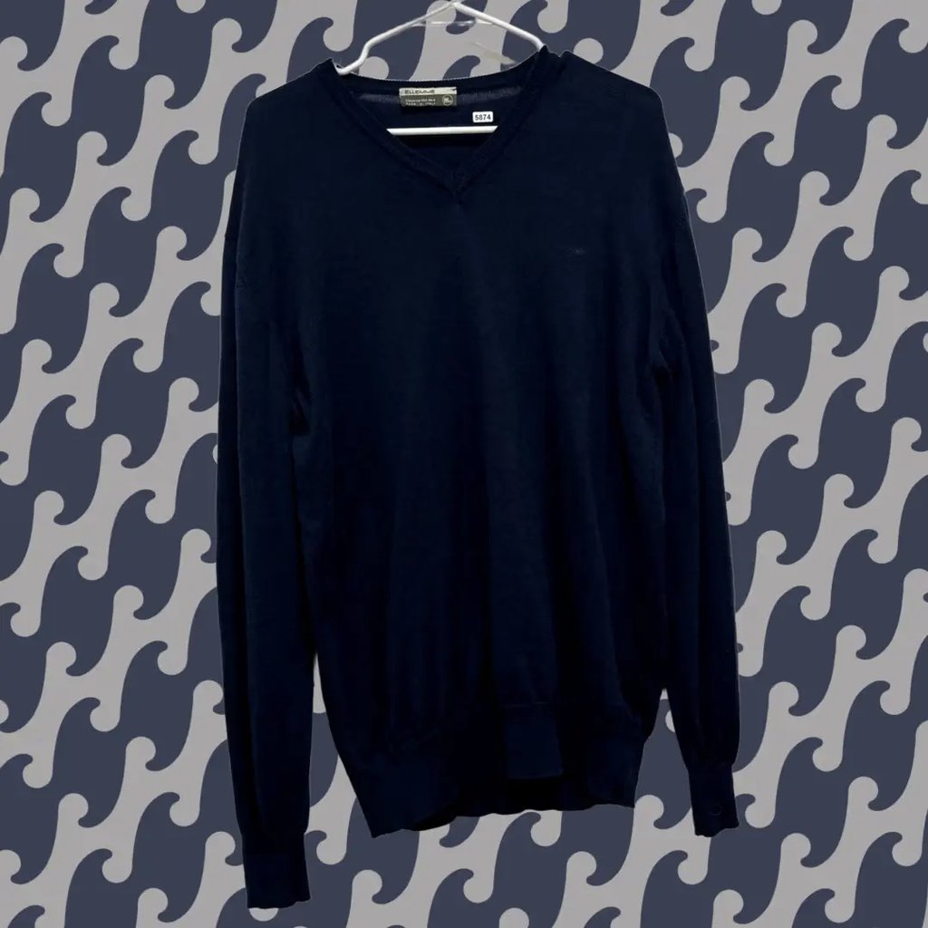Ellemme Sweater Mens Large Blue V-Neck 100% Merino Wool Made In Italy, Men's