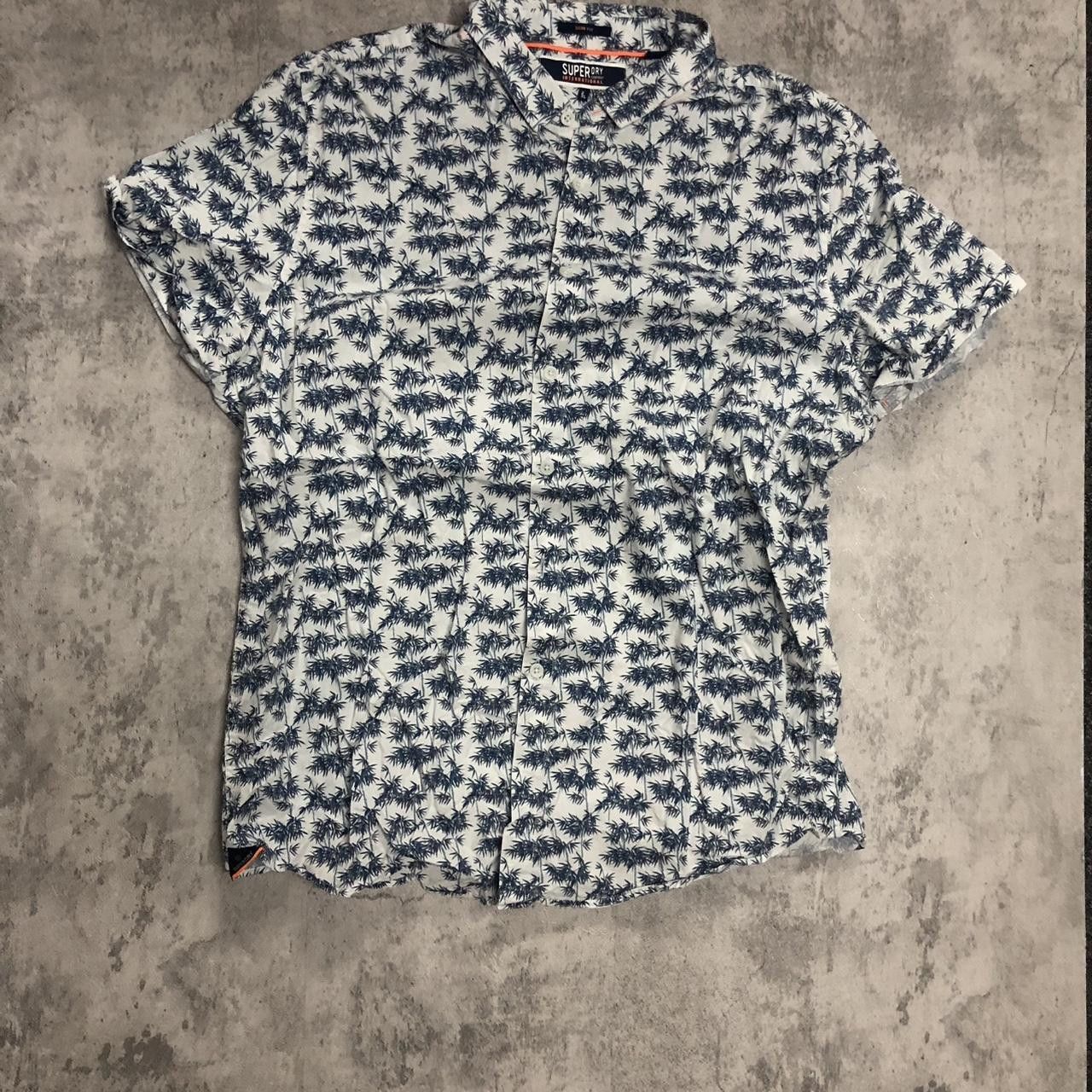 Navy And White Superdry Short Sleeve Shirt, Men's (Size Small)