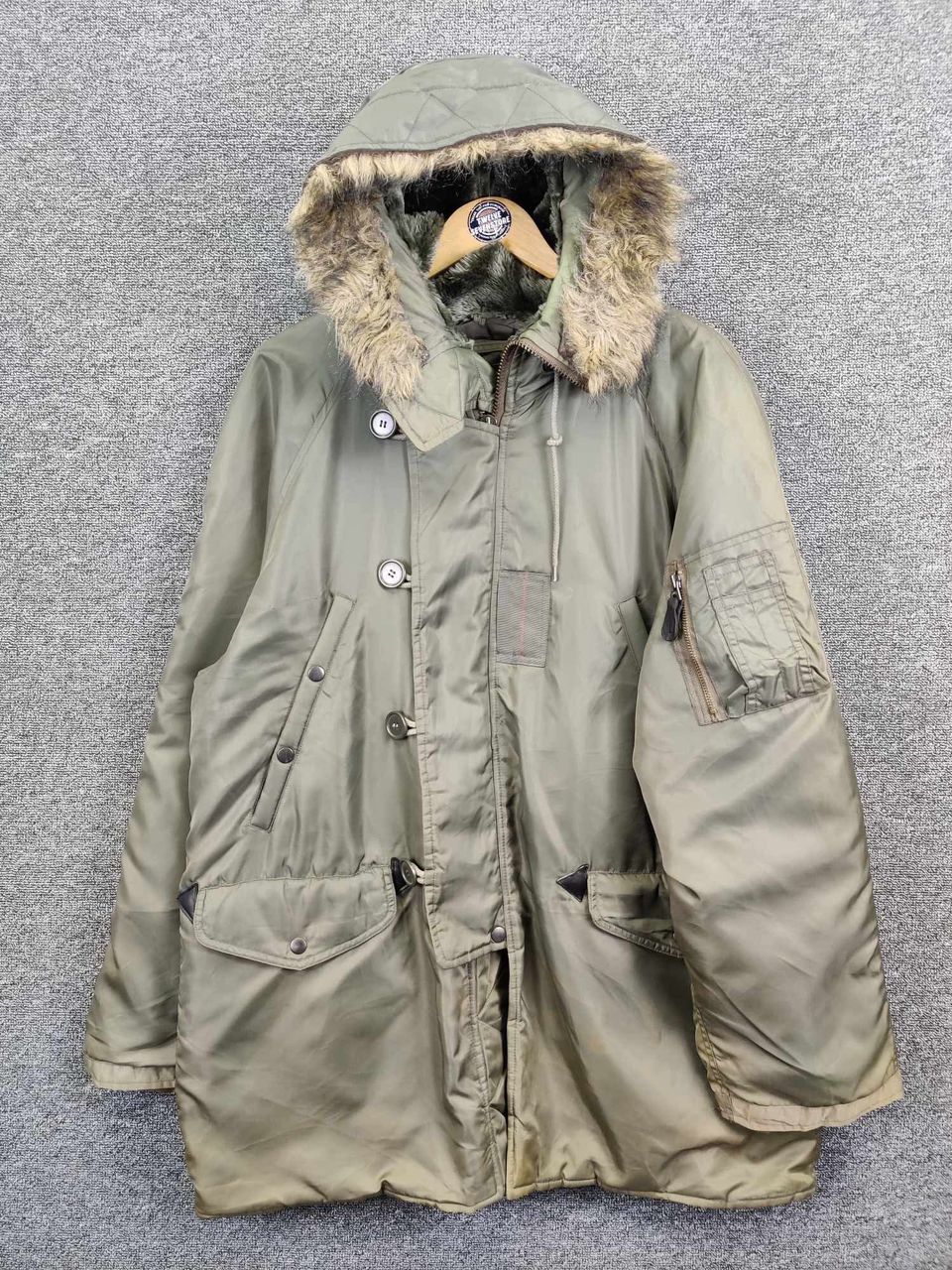 Vintage Avirex Officer Uniform Type N3B Parka Fur Jacket in Green, Men's (Size Large)