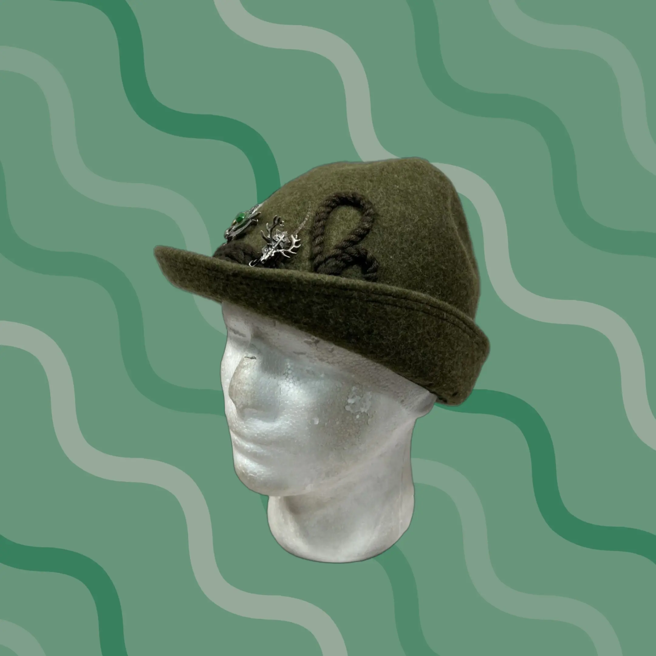 Vintage Bayerischer Walk-Loden Fedora Hat - 100% Wool Olive Green, German, Wide Brim, Pins Included, 1960S, Fit: Fitted, Unisex/adult in Brown