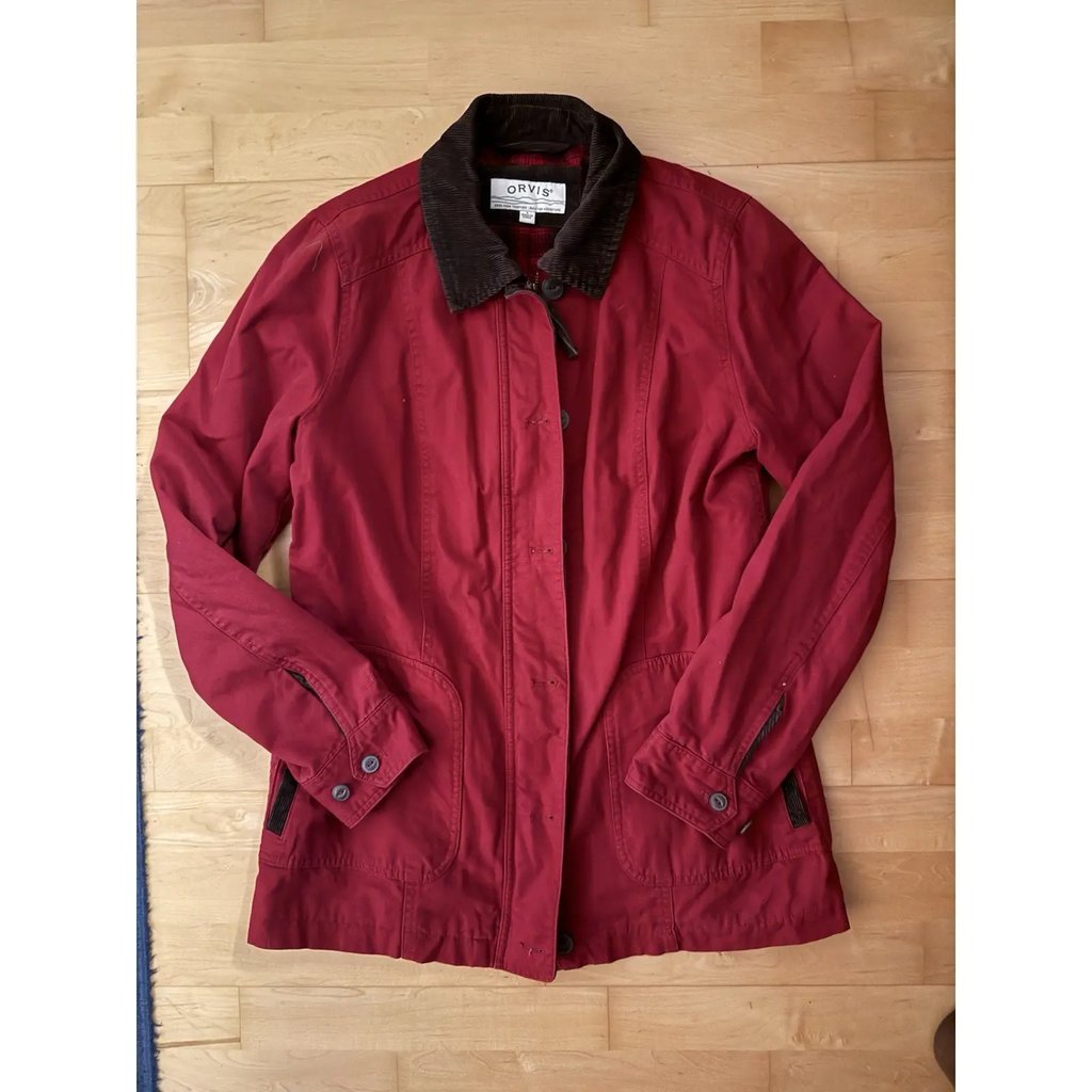 Orvis Barn Chore Coat Flannel Lined Full Zip Corduroy Collar in Red, Men's