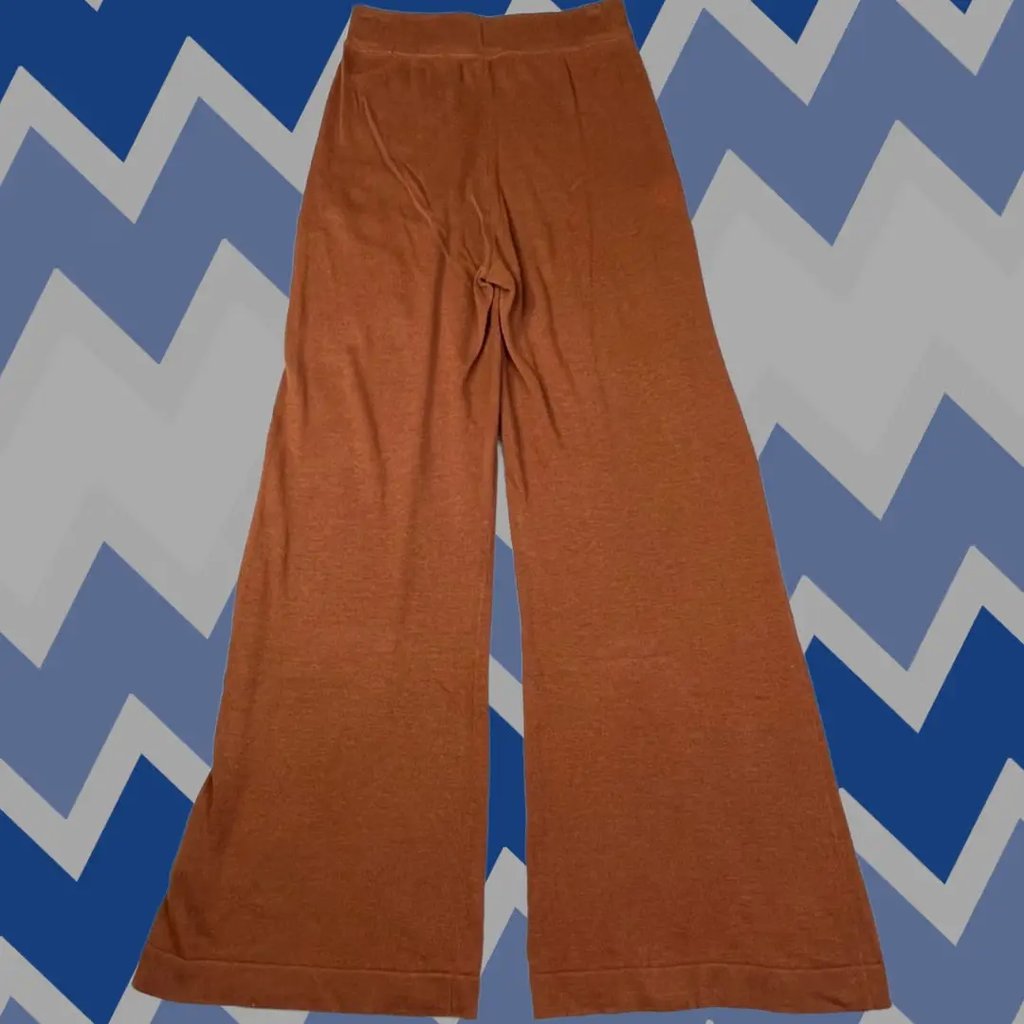 Peruvian Connection Odeon Wide Leg Knit Pants Womens Xs Brown Rust Wide-Leg Front Flat Inseam 29 Holiday Christmas Vintage: No (Adjusted For Clarity), Women's (Size 26)