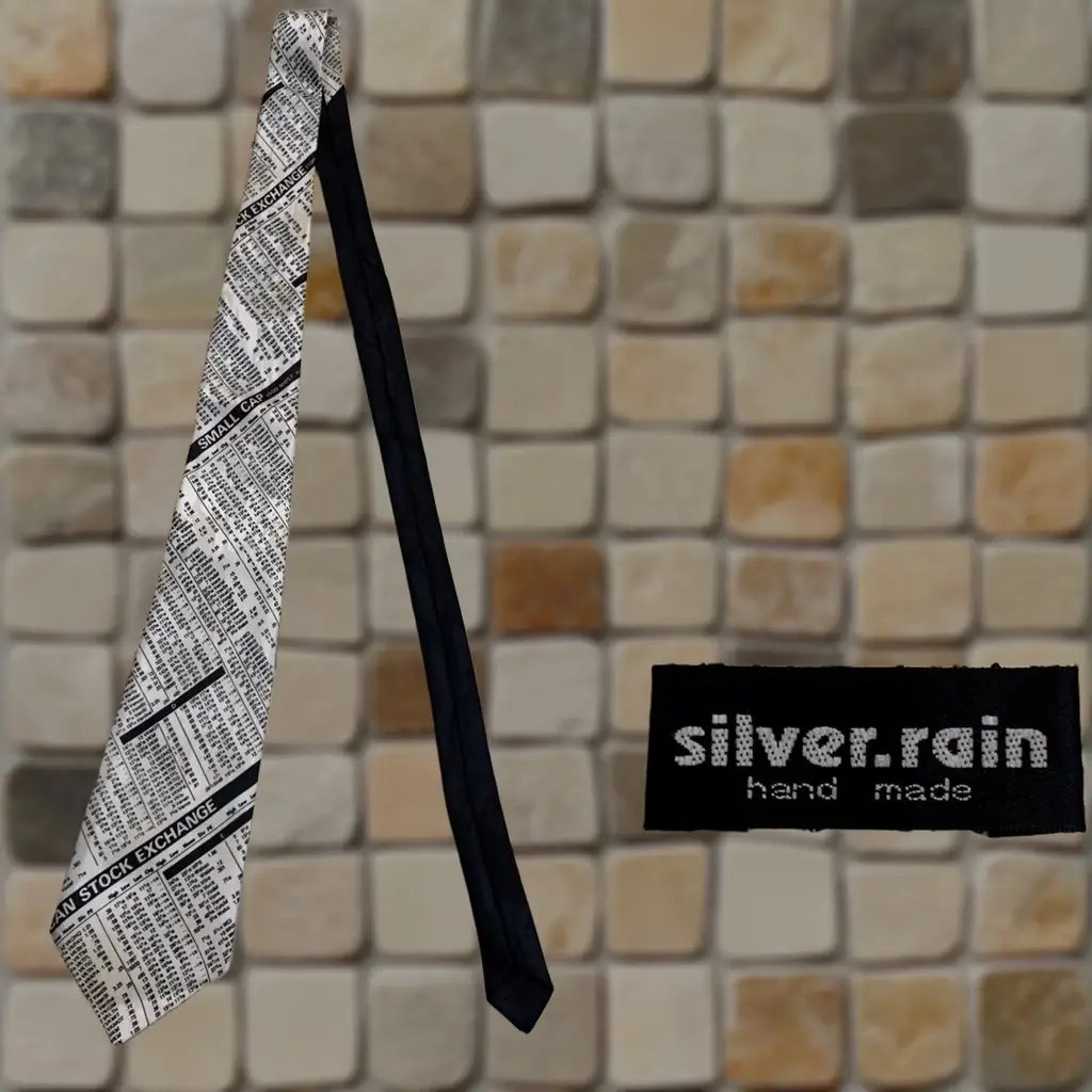 Vintage Silver Rain Tie Men Necktie Multicolor 57"-60" 1997 90s Stock Exchange Black & White Tie Mens, Men's