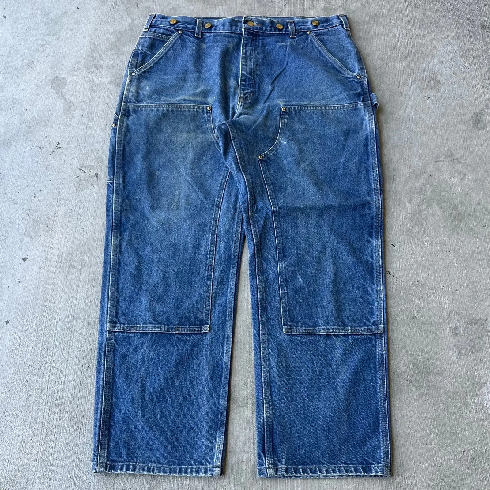 Y2K Carhartt Denim Blue Jeans Double Knee Work Pants, Men's (Size 38)