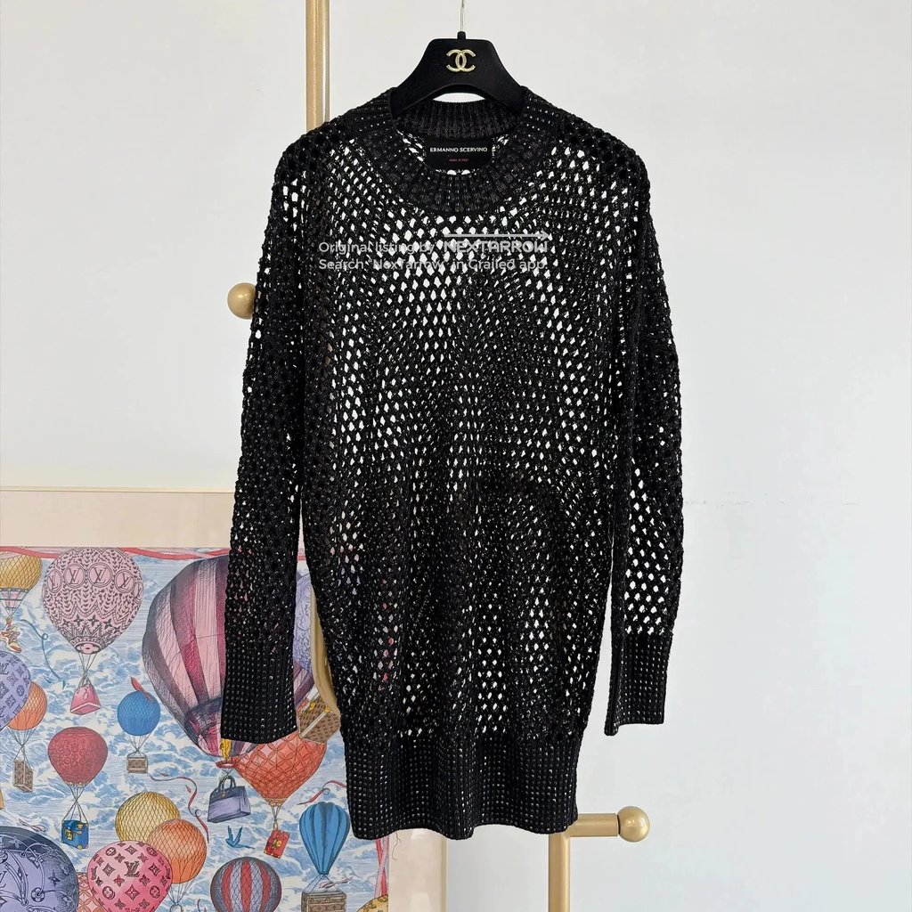 Ermanno Scervino Black Fishnet Embellished Knit, Women's
