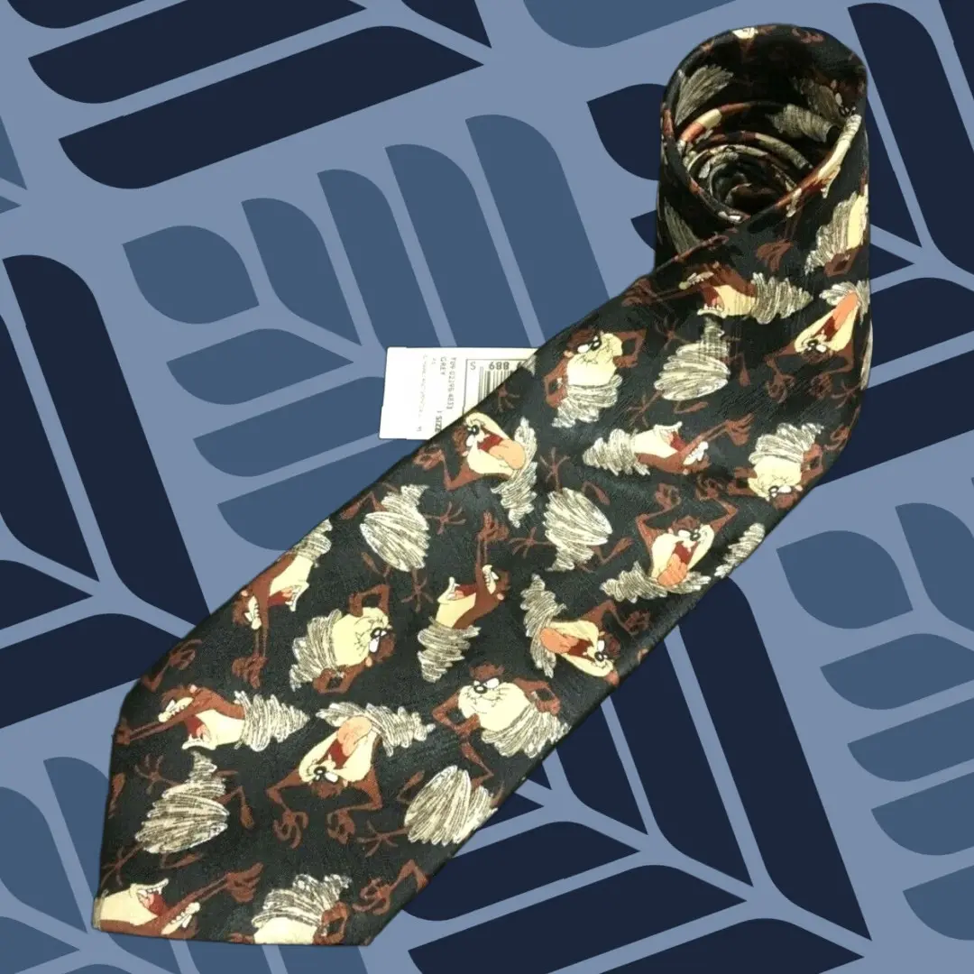 Marks Spencer Vintage Marks And Spencer Tasmanian Devil Tie Dark Gray 56" Length Novelty Wb Looney Tunes Mens in Black