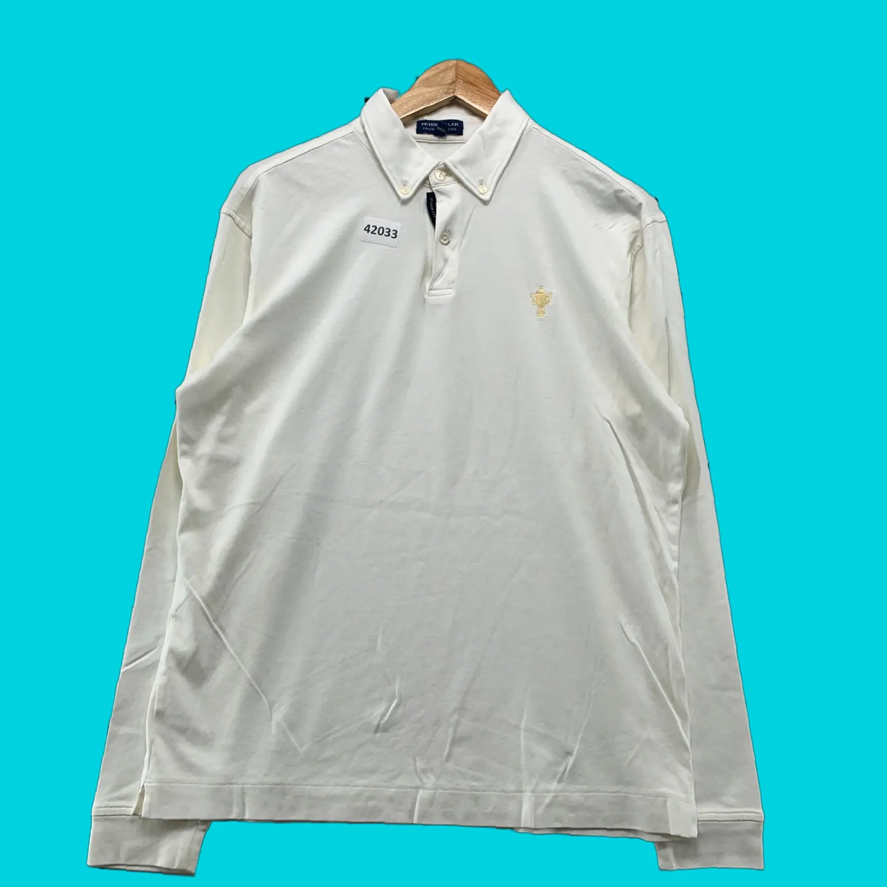 Vintage Peter Millar Polo Shirt Men’S Medium Ivory Long Sleeve Casual Golf 21X26.5 in White, Men's