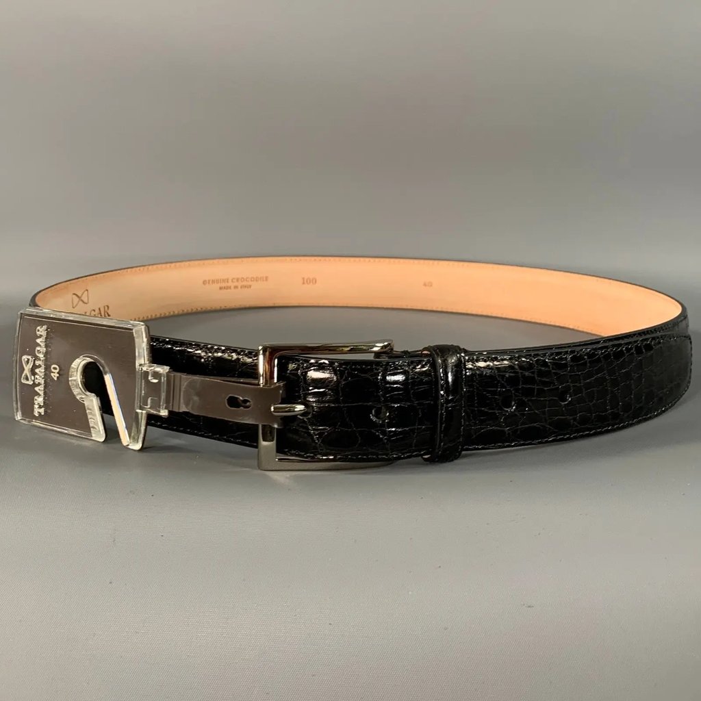 Trafalgar Size 40 Balck Crocodile Leather Belt in Brown, Men's