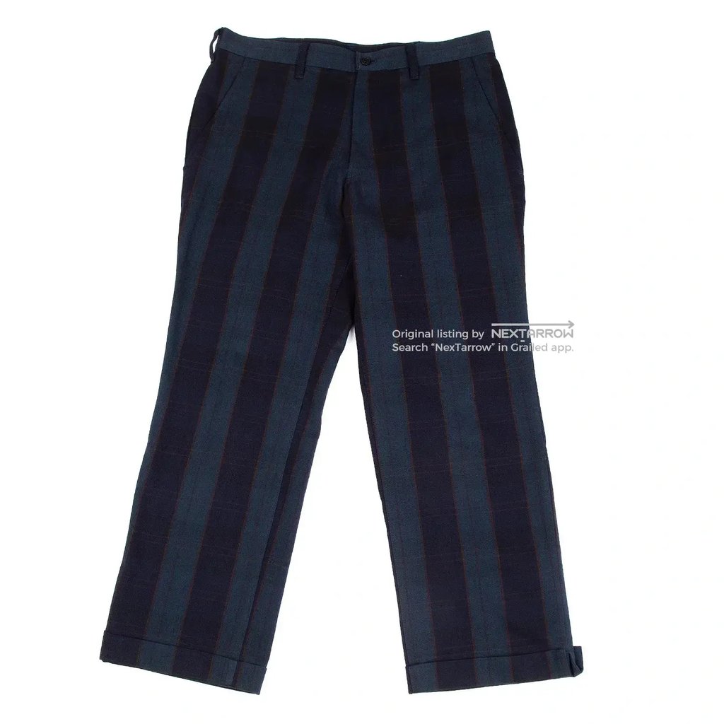 Cotton Wool Check Double Pants In Navy in Blue, Men's (Size 36)