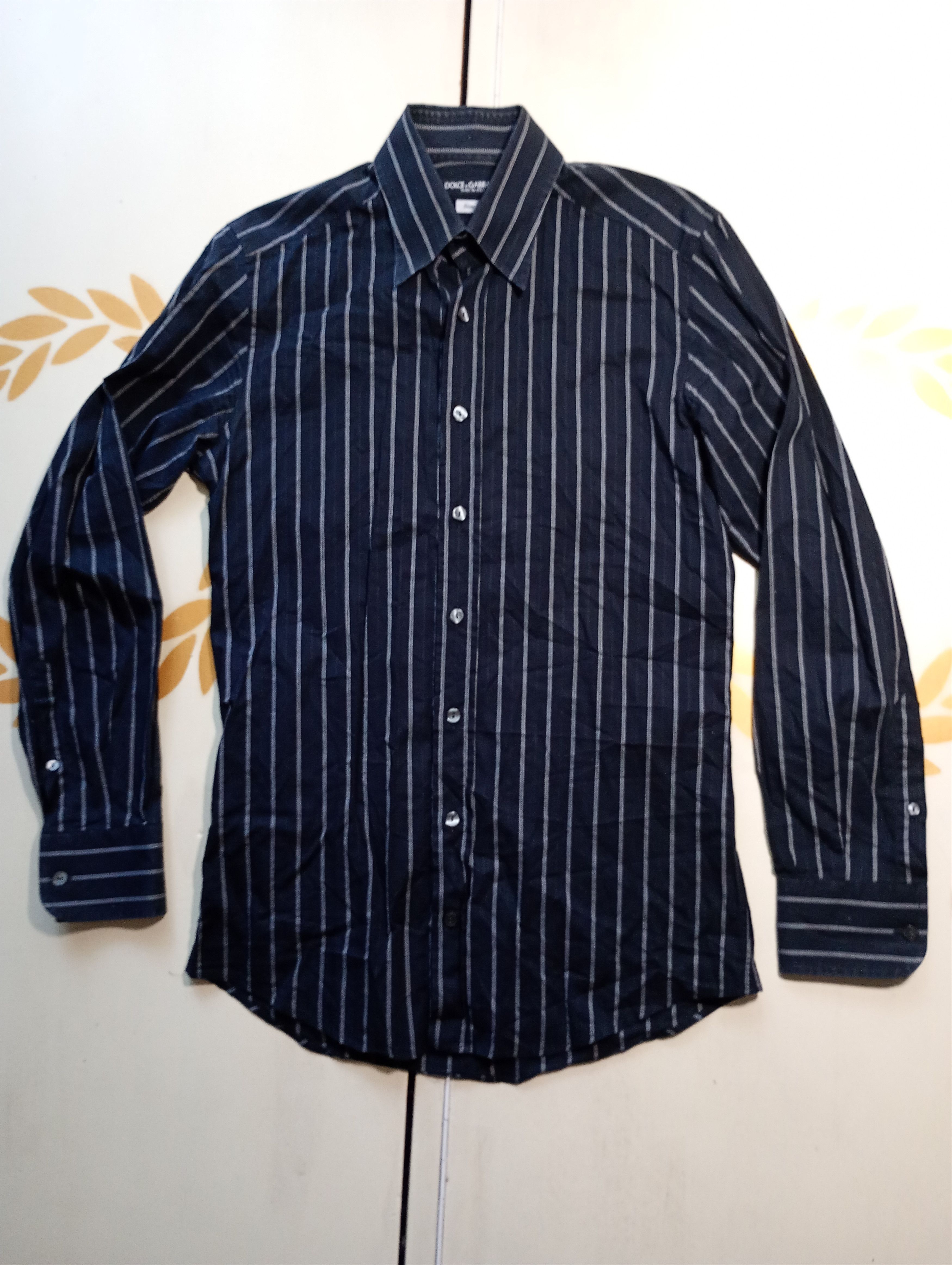 Dolce Gabbana Striped Shirt Vintage in Black, Men's (Size Medium)