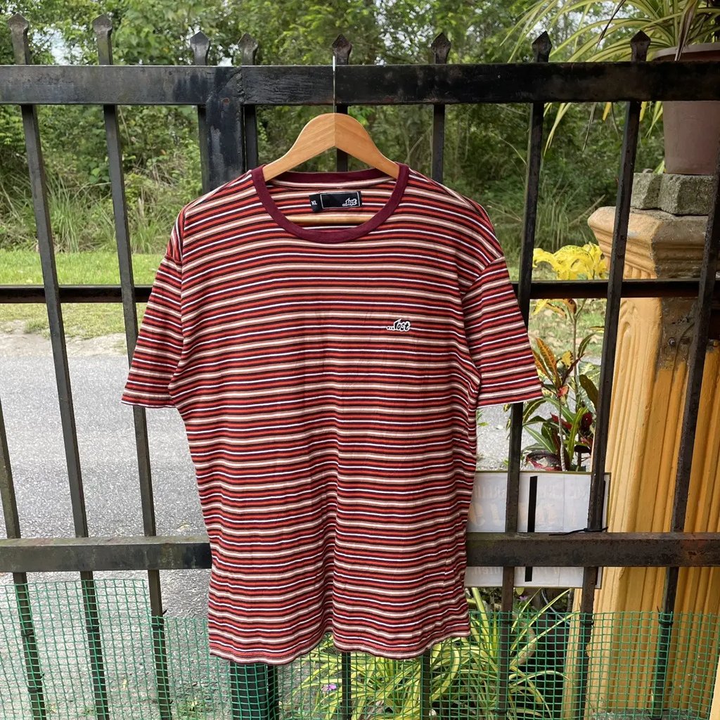 Vintage Lost Skateboard Striped Tee in Brown, Men's (Size Xl)