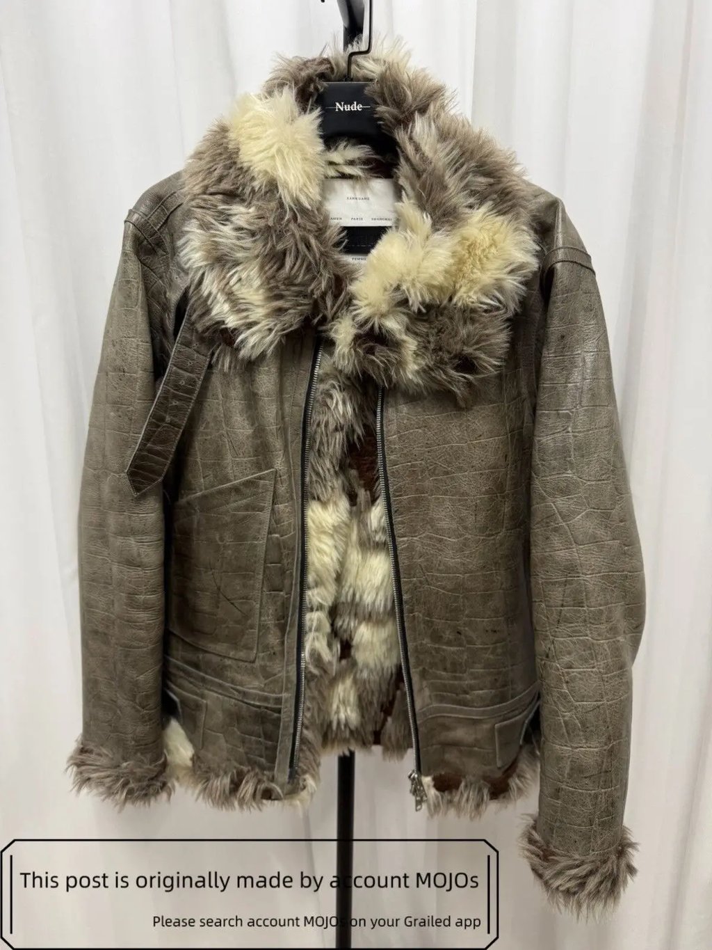 Sz L Sankuanz Leather & Fur Moto Sport Coat Mojos1134 in Beige, Men's