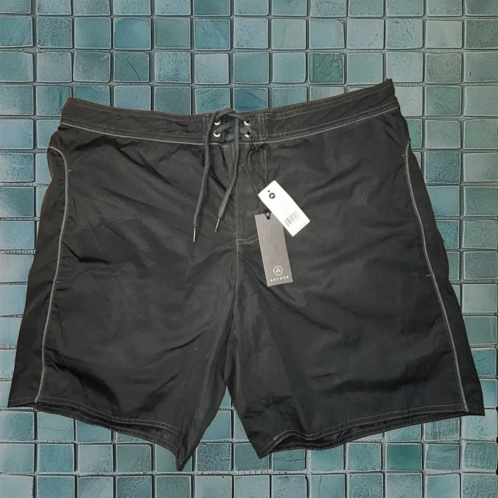 Aether Apparel Swim Shorts Shorts 7-3/4" Piping Jet Black 36w Msrp 30 Mens, Men's